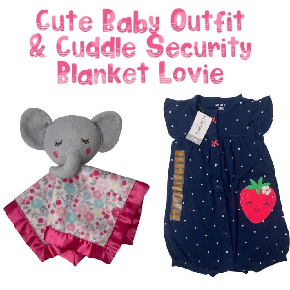 Strawberry Flowers One Piece Outfit Cuddle Set Security Blanket Lovie Plush Toy